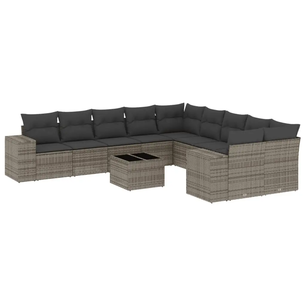 Garden Sofa Set Grey 11 Piece Outdoor Furniture Patio Poly Rattan with Cushions