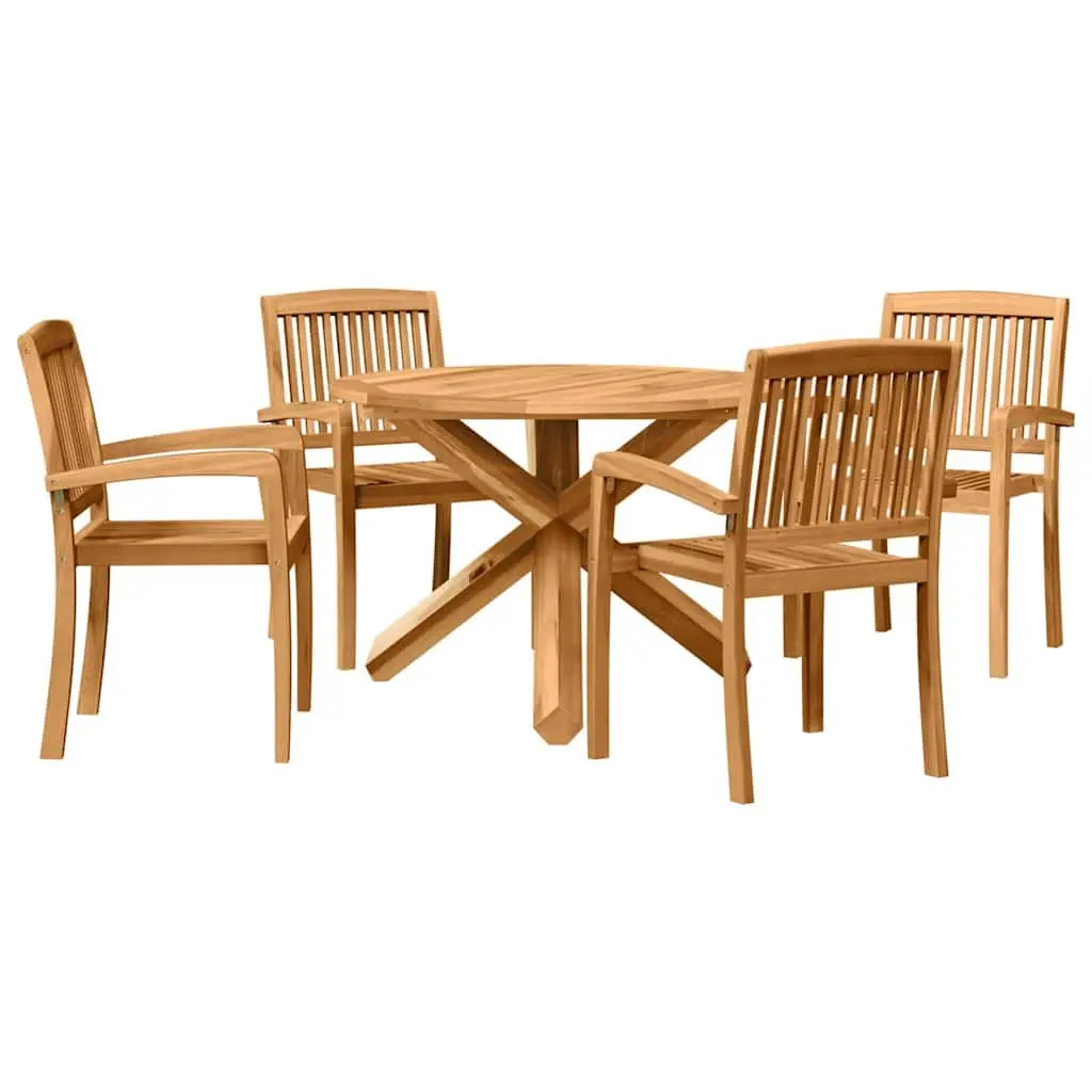 Outdoor Dining Set Brown 5 Pieces Round Table Water-Resistant Wood Construction