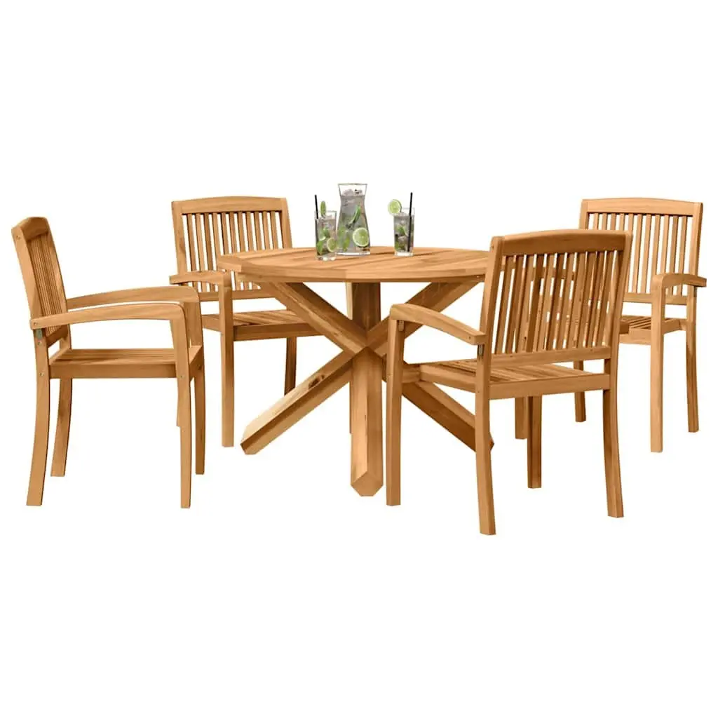 Outdoor Dining Set Brown 5 Pieces Round Table Water-Resistant Wood Construction