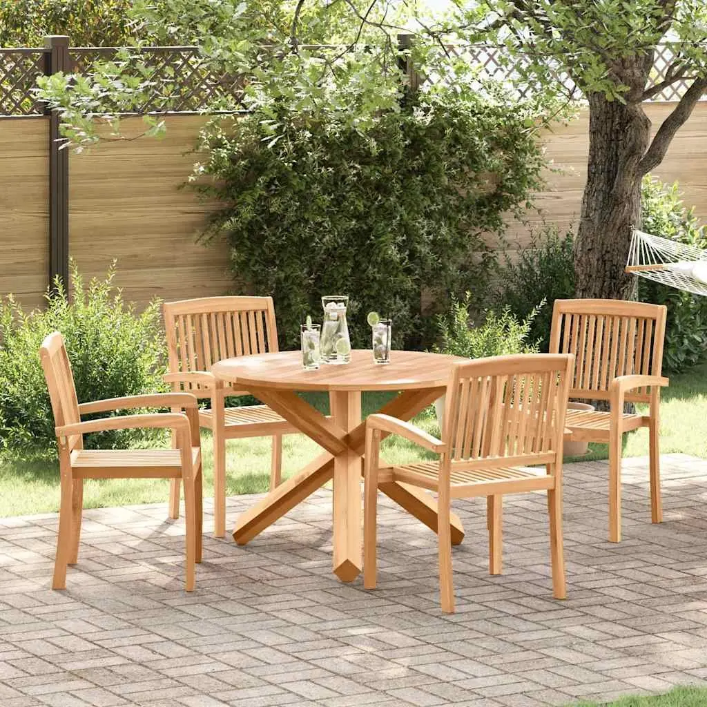 Outdoor Dining Set Brown 5 Pieces Round Table Water-Resistant Wood Construction