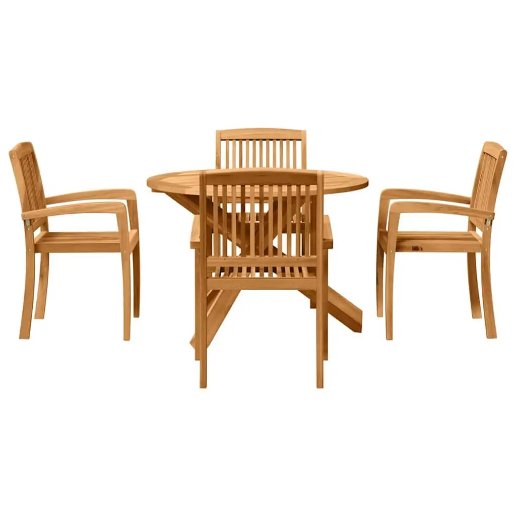 Outdoor Dining Set Brown 5 Pieces Round Table Water-Resistant Wood Construction