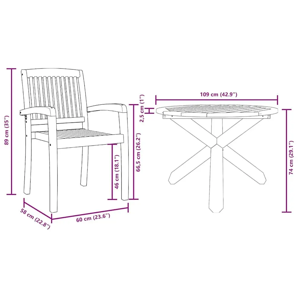 Outdoor Dining Set Brown 5 Pieces Round Table Water-Resistant Wood Construction
