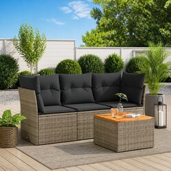 Compact 4 Piece Grey Sofa Set with Cushions