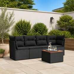 5 Piece Garden Sofa Set Black Poly Rattan Outdoor Patio Furniture with Cushions