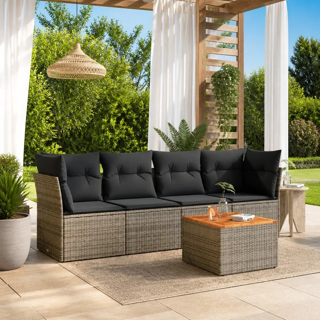 5 Piece Garden Sofa Set with Cushions Grey Outdoor Furniture Poly Rattan Patio