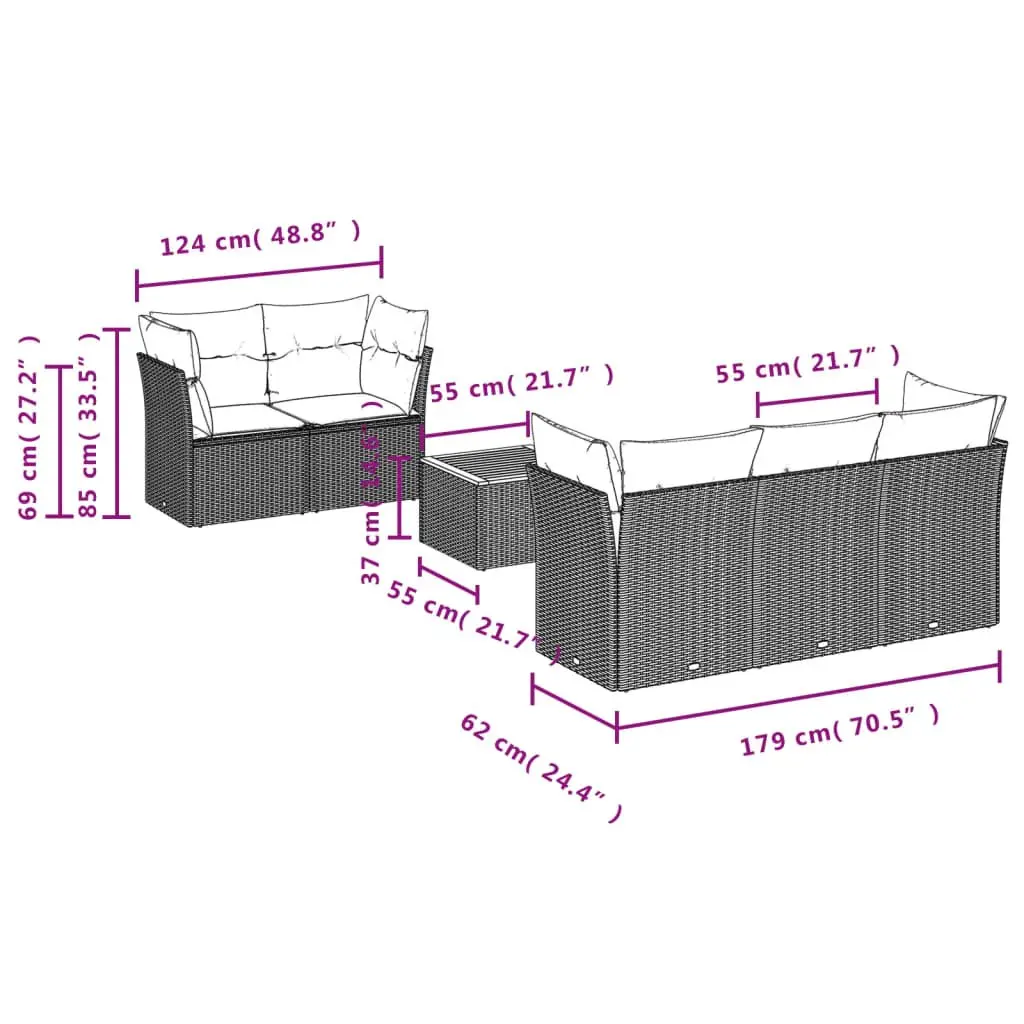 6 Piece Garden Sofa Set Outdoor Patio Furniture Beige Poly Rattan with Cushions