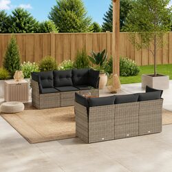 7 Piece Garden Sofa Set with Storage Cushions Grey Poly Rattan Outdoor Patio