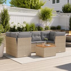 Garden Sofa Set 7 Piece Outdoor Furniture Beige Poly Rattan Patio Lounge Seating
