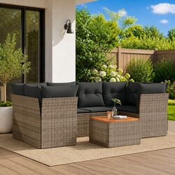 7 Piece Garden Sofa Set with Storage Grey Poly Rattan Outdoor Furniture Patio