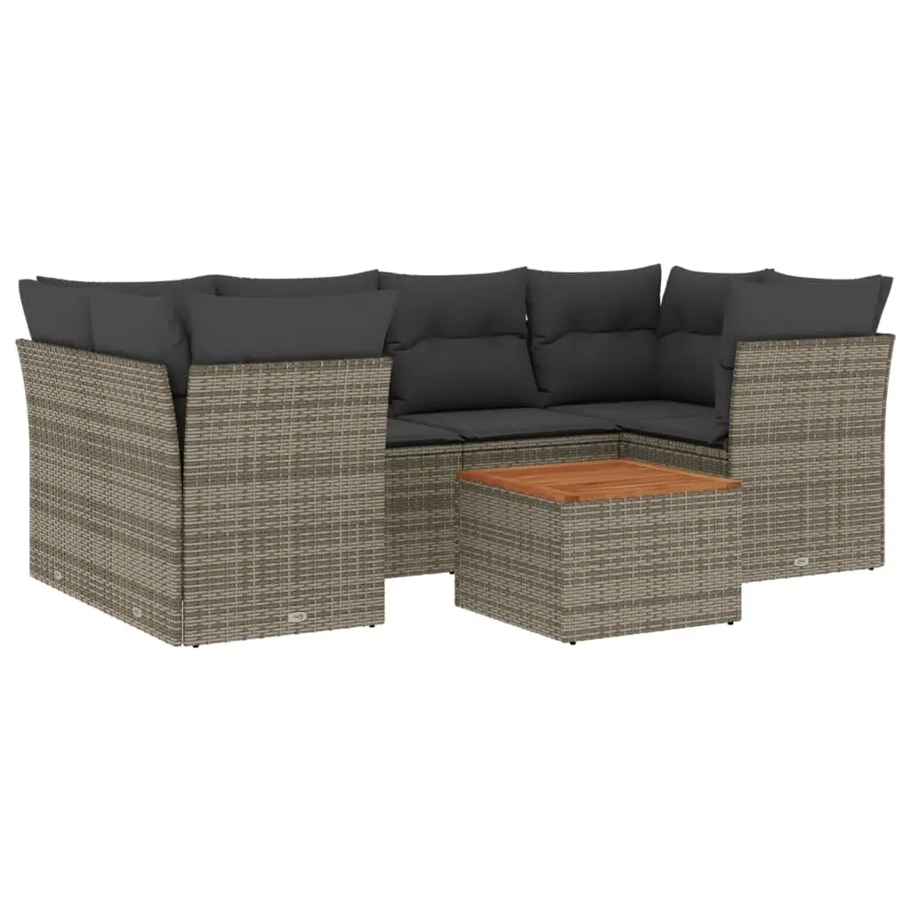 7 Piece Grey Outdoor Furniture Set with Storage Acacia Wood Table Poly Rattan Modular Garden Sofa