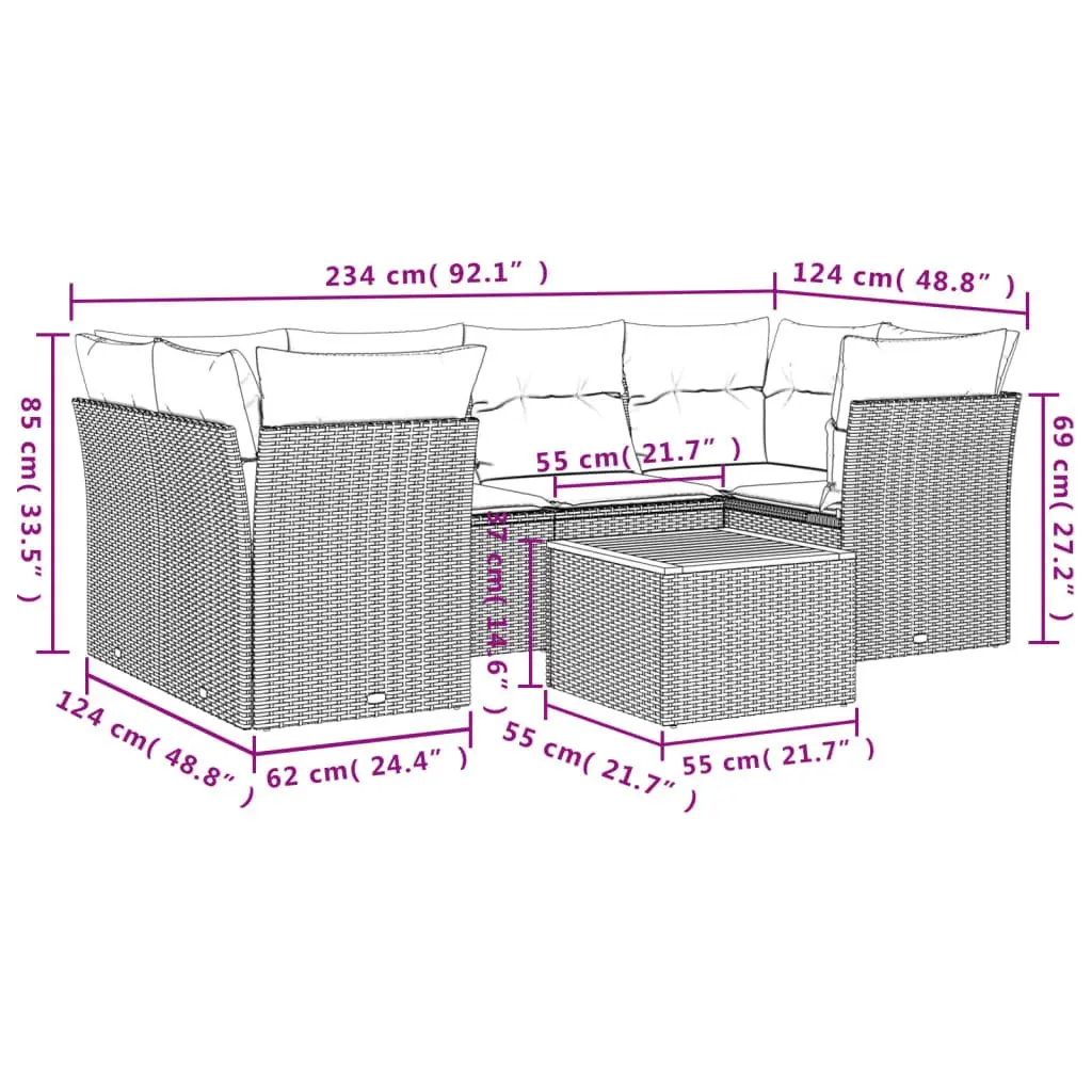 7 Piece Grey Outdoor Furniture Set with Storage Acacia Wood Table Poly Rattan Modular Garden Sofa