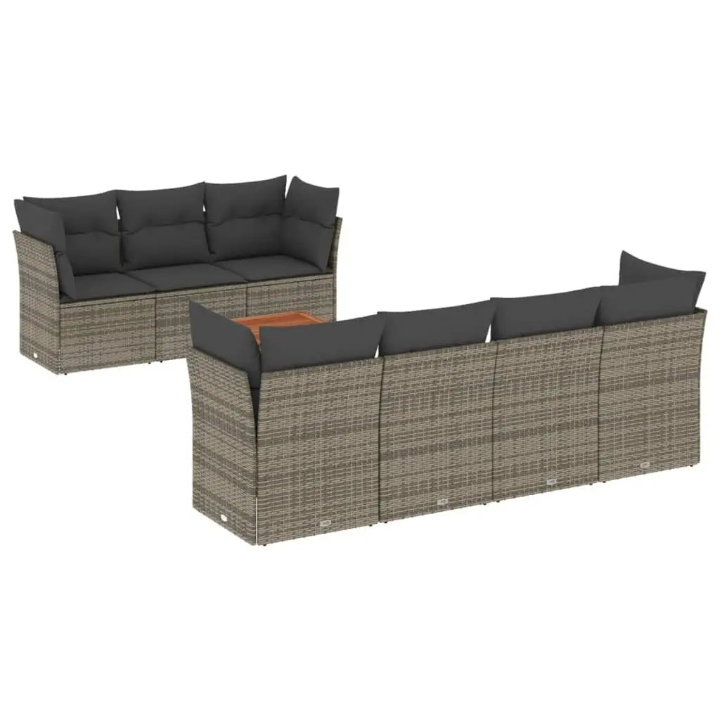 Garden Sofa Set Grey 8 Piece Modular Outdoor Furniture PE Rattan Weather-Resistant Seating