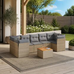 Garden Sofa Set 8 Piece Outdoor Furniture Patio Seating Beige Poly Rattan with