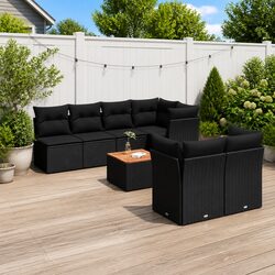 8 Piece Garden Sofa Set Outdoor Furniture Black Poly Rattan Patio Lounge with