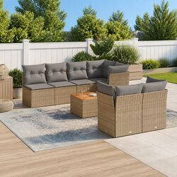 Garden Sofa Set 8 Piece Outdoor Furniture Patio Lounge Beige Poly Rattan Modular