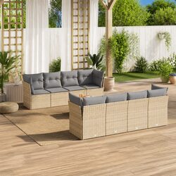 Garden Sofa Set 9 Piece Outdoor Furniture Beige Poly Rattan Patio Lounge with