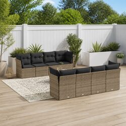 Garden Sofa Set 9 Piece Outdoor Furniture Patio Lounger Grey Poly Rattan Modular