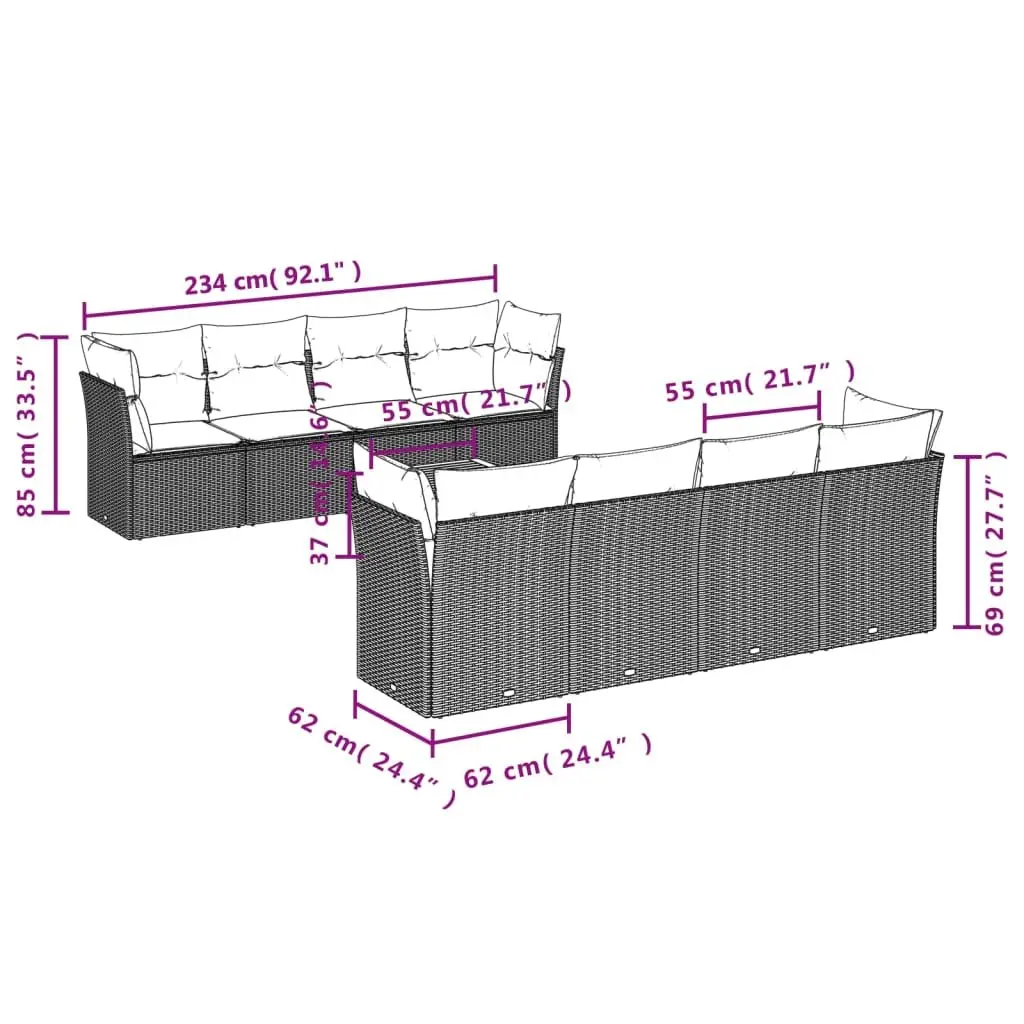 Garden Sofa Set Grey 9 Piece Modular Outdoor Furniture Weather-Resistant PE Rattan with Acacia Wood Table