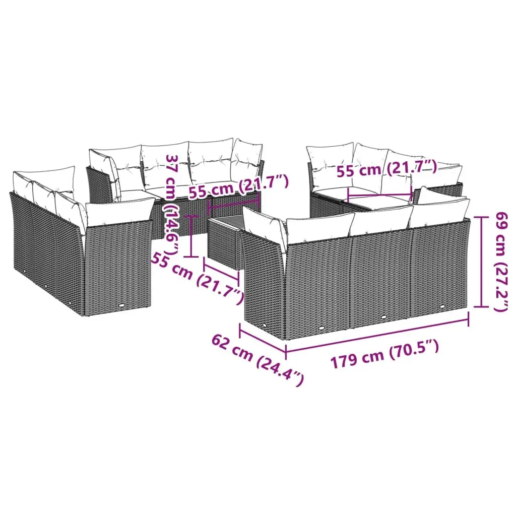 Garden Sofa Set 13 Piece Outdoor Furniture Patio Beige Poly Rattan Modular