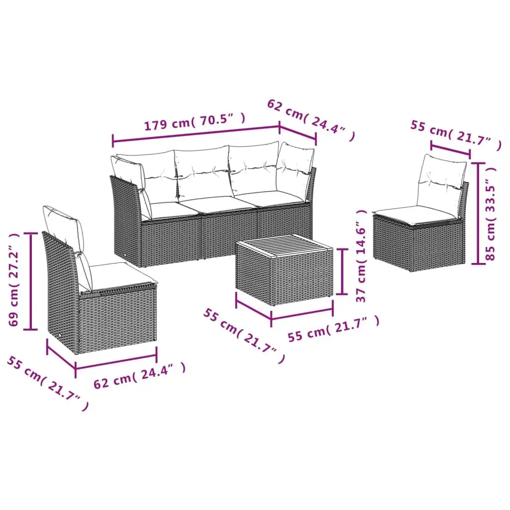 Garden Sofa Set Beige 6 Piece Modular Outdoor Furniture Patio Lounge Poly Rattan