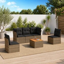 Compact 6-Piece Grey Garden Sofa Set