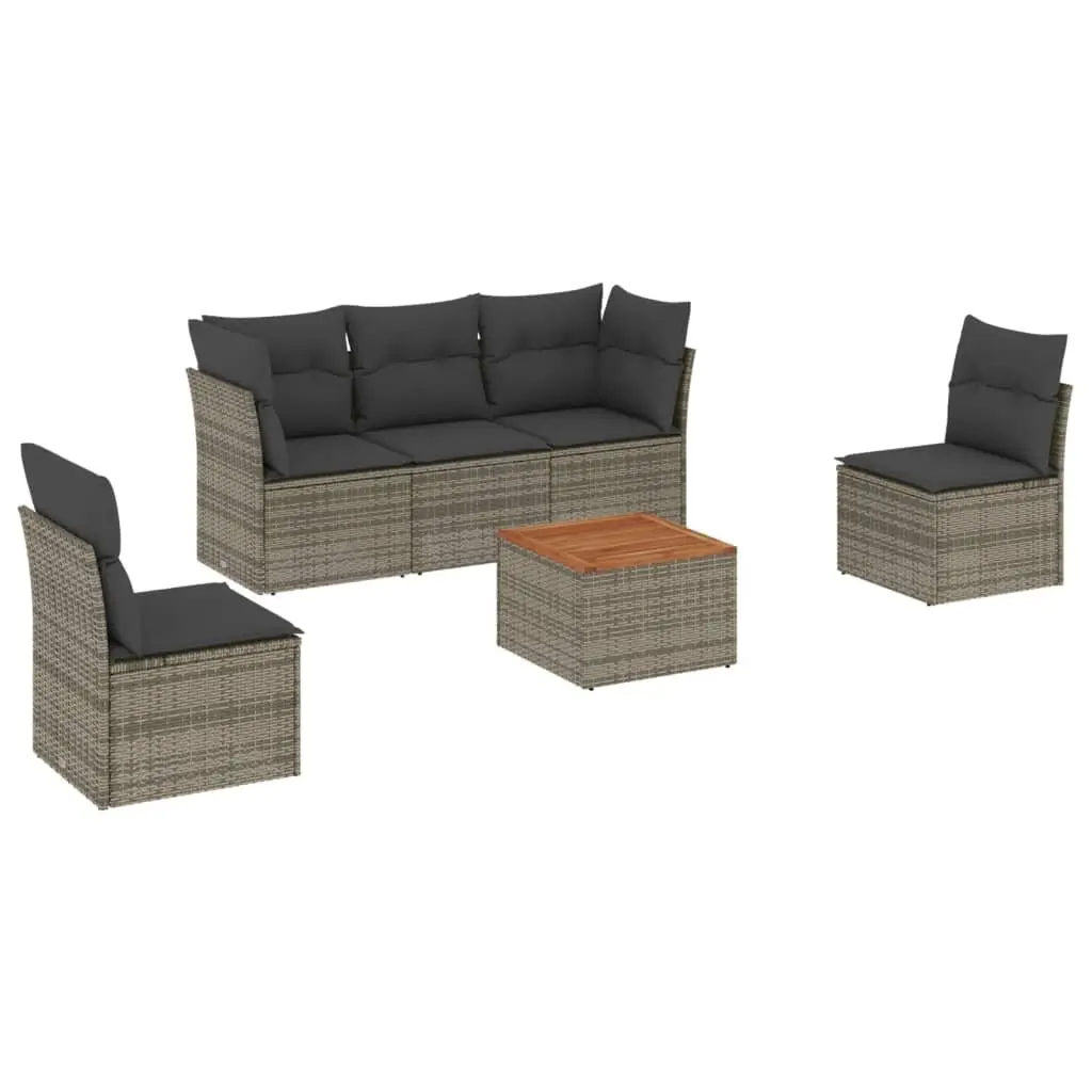 Garden Sofa Set 6 Piece Outdoor Furniture Grey Poly Rattan Modular Patio Seating