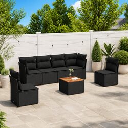 7 Piece Black Garden Sofa Set Outdoor Patio Furniture with Storage Cushions