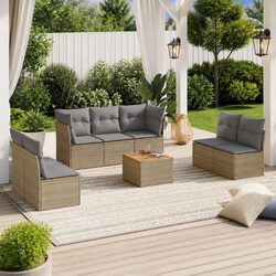 Garden Sofa Set 8 Piece Outdoor Furniture Beige Poly Rattan Patio Seating with
