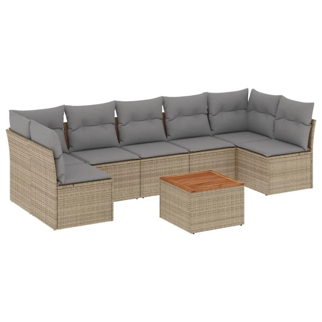 Garden Sofa Set Beige 8 Piece Modular Outdoor Furniture with Storage
