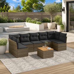 8 Piece Grey Rattan Outdoor Sofa Set