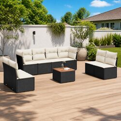 Garden Sofa Set 9 Piece Outdoor Furniture Black Poly Rattan Patio Sectional