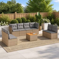 Garden Sofa Set 9 Piece Outdoor Furniture Beige Poly Rattan Patio Lounge with