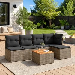 Compact 6-Piece Grey Garden Sofa Set for Outdoor Relaxation