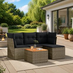 5 Piece Garden Sofa Set with Storage Cushions Grey Poly Rattan Outdoor Patio