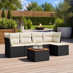6 Piece Garden Sofa Set Outdoor Furniture Black Poly Rattan Cushions Patio