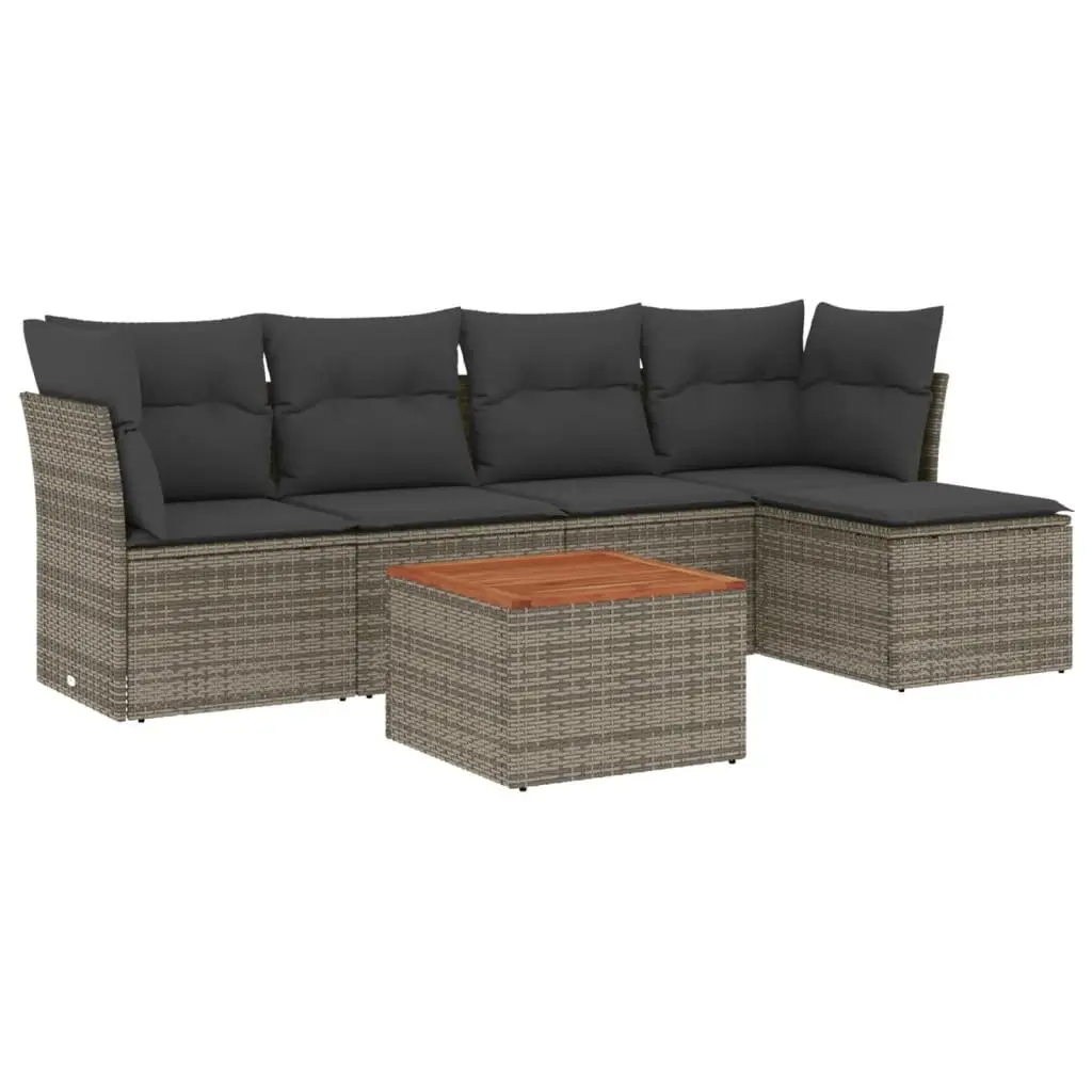 Garden Sofa Set 6 Piece Outdoor Furniture Grey Poly Rattan Modular Patio Seating