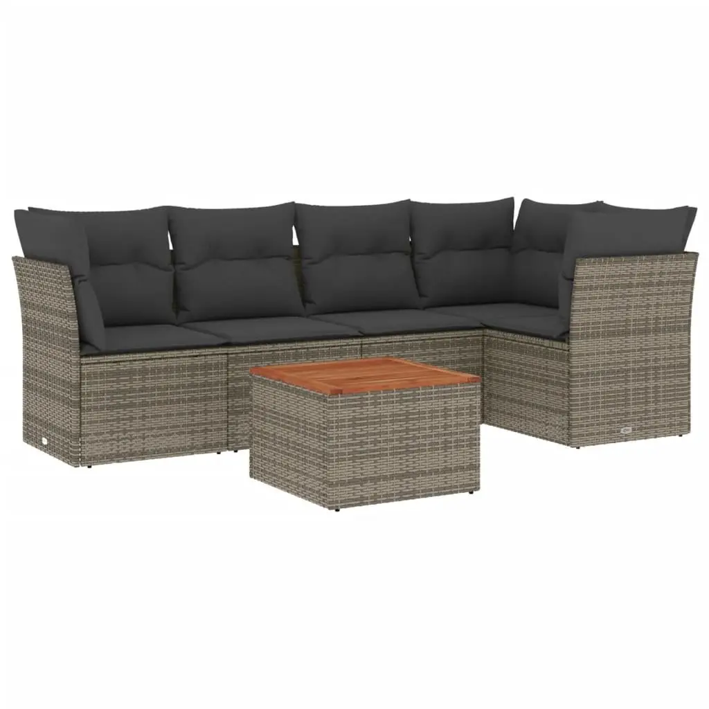 6 Piece Grey Modular Outdoor Sofa Set Poly Rattan with Storage Cushions for Patio