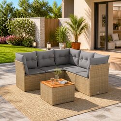 Garden Sofa Set 6 Piece Outdoor Furniture Beige Poly Rattan Patio Lounge Seating