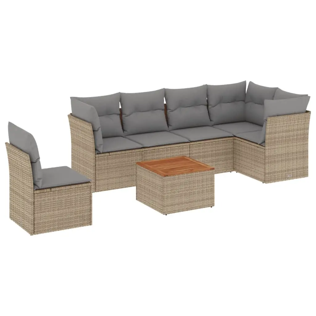 Garden Sofa Set Beige 7 Piece Outdoor Furniture Poly Rattan Patio Sectional with Storage Compartments and Removable Cushion Covers