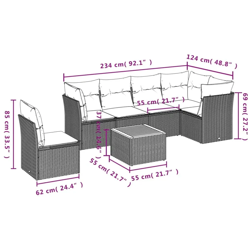 Garden Sofa Set Beige 7 Piece Outdoor Furniture Poly Rattan Patio Sectional with Storage Compartments and Removable Cushion Covers