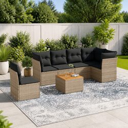 Garden Sofa Set 7 Piece Outdoor Furniture Grey Poly Rattan Patio Seating with