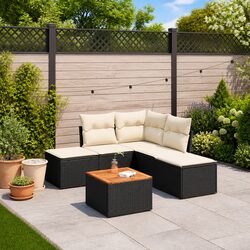 Garden Sofa Set 6 Piece Outdoor Furniture Black Poly Rattan Modular Patio Lounge