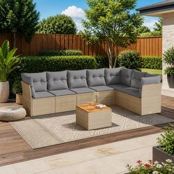 Garden Sofa Set 8 Piece Outdoor Furniture Poly Rattan Beige Cushions Modular