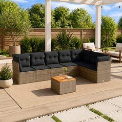 Garden Sofa Set 8 Piece Outdoor Furniture Grey Poly Rattan Modular Patio Lounge
