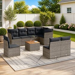 9 Piece Garden Sofa Set Grey Outdoor Furniture Patio Rattan Seating with