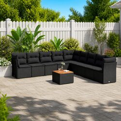 Garden Sofa Set 10 Piece Outdoor Furniture Black Poly Rattan Modular Patio
