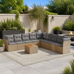 Garden Sofa Set 10 Piece Outdoor Furniture Beige Poly Rattan Patio Lounge with
