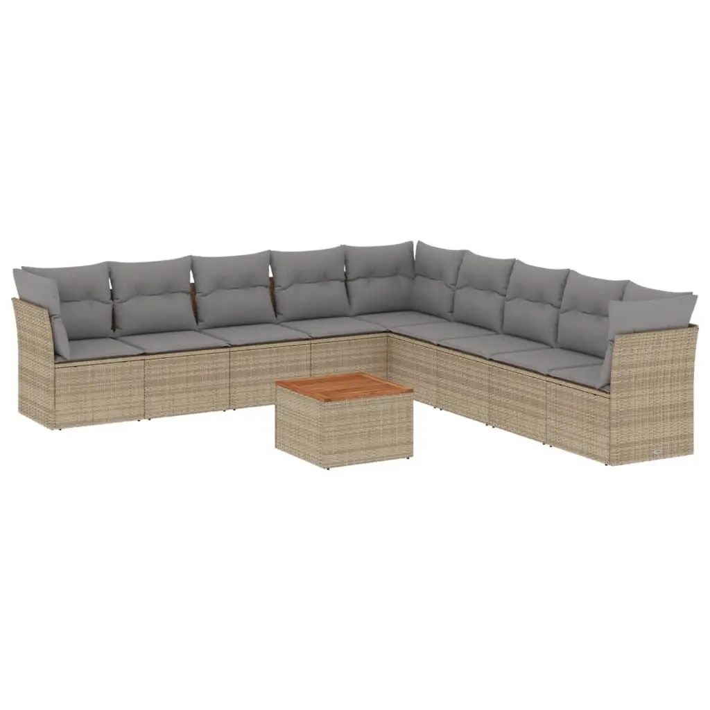 Garden Sofa Set Beige 10 Piece Modular Outdoor Furniture with Storage Function and Removable Cushions