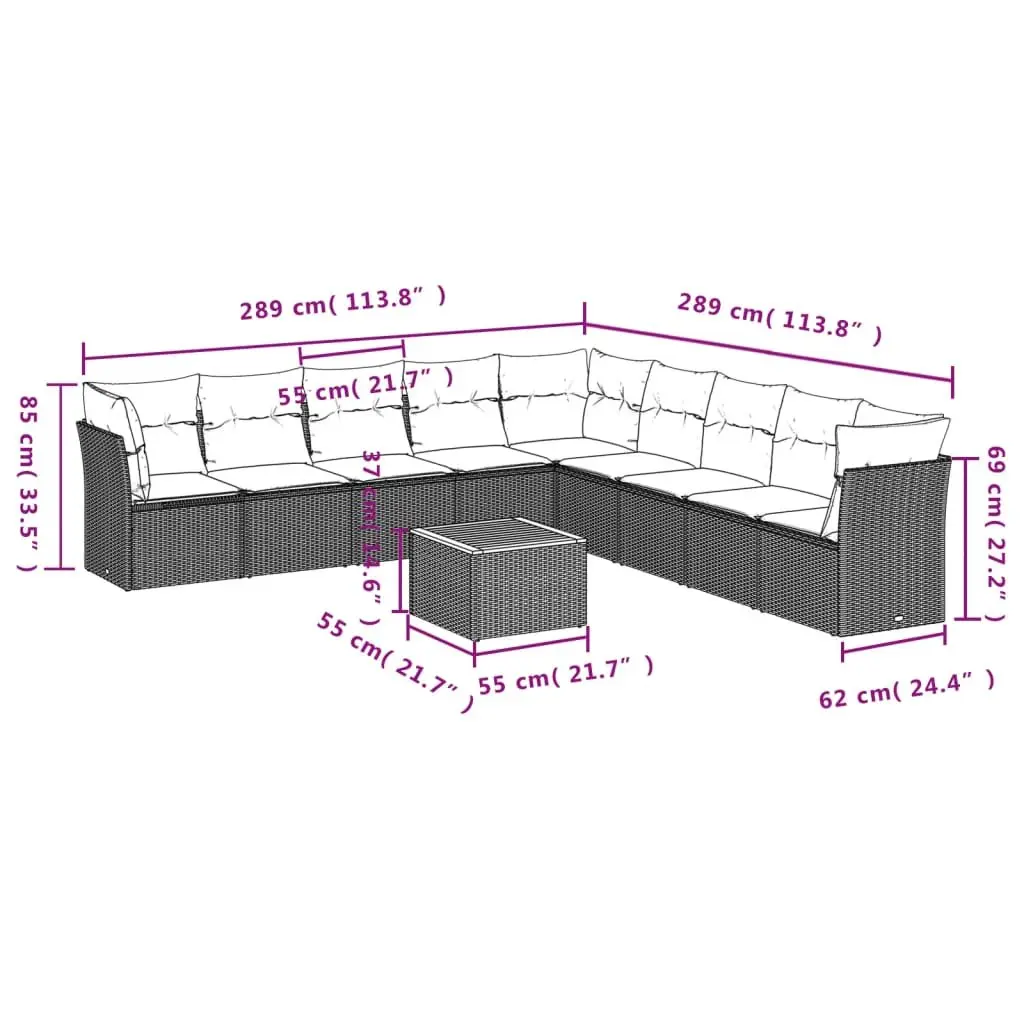 Garden Sofa Set Beige 10 Piece Modular Outdoor Furniture with Storage Function and Removable Cushions