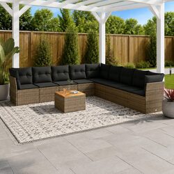 Compact 10-Piece Grey Garden Sofa Set for Outdoor Comfort